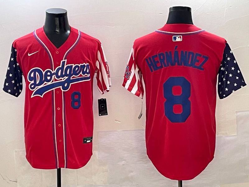 Men Los Angeles Dodgers #8 Hernandez Red a generation of national flags Joint name 2025 Nike MLB Jersey style 2